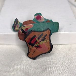 Vintage 80’s Handmade Wooden Brooch / Pin